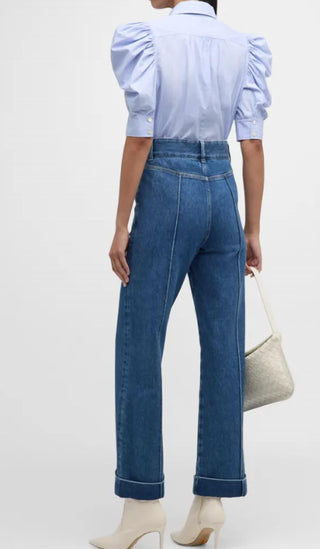 Moldura - Jeans reto curto com punho dos anos 70