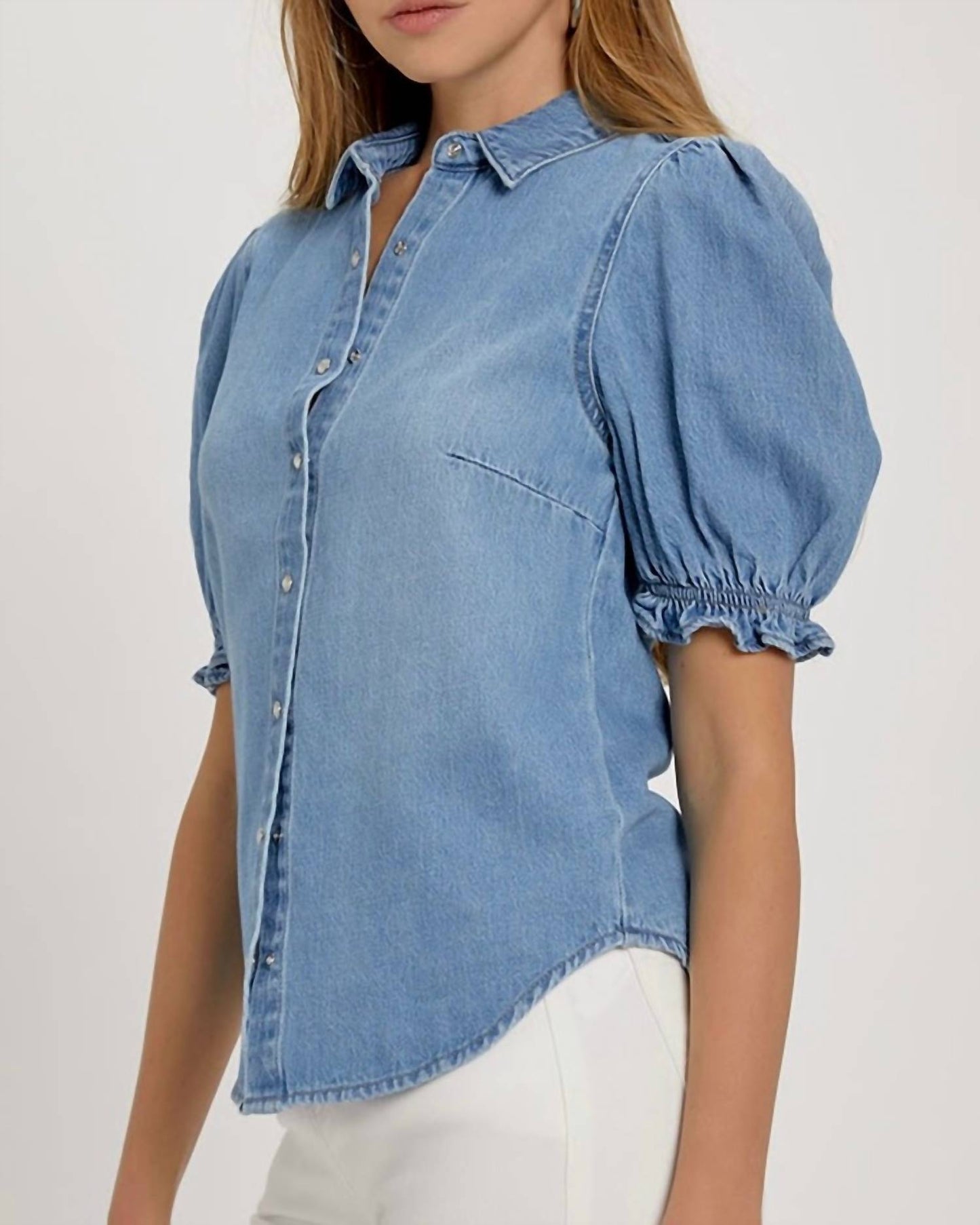 Risen - Puff Sleeve Denim Shirt