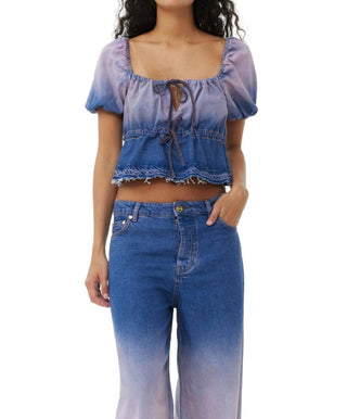 Ganni - Blusa Future Denim com Manga Bufante