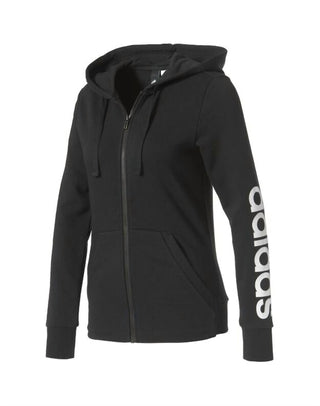 Adidas - Moletom com capuz feminino com zíper e logotipo linear essencial