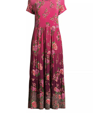 Johnny Was - Vestido midi de malha com manga curta e camadas para mulheres