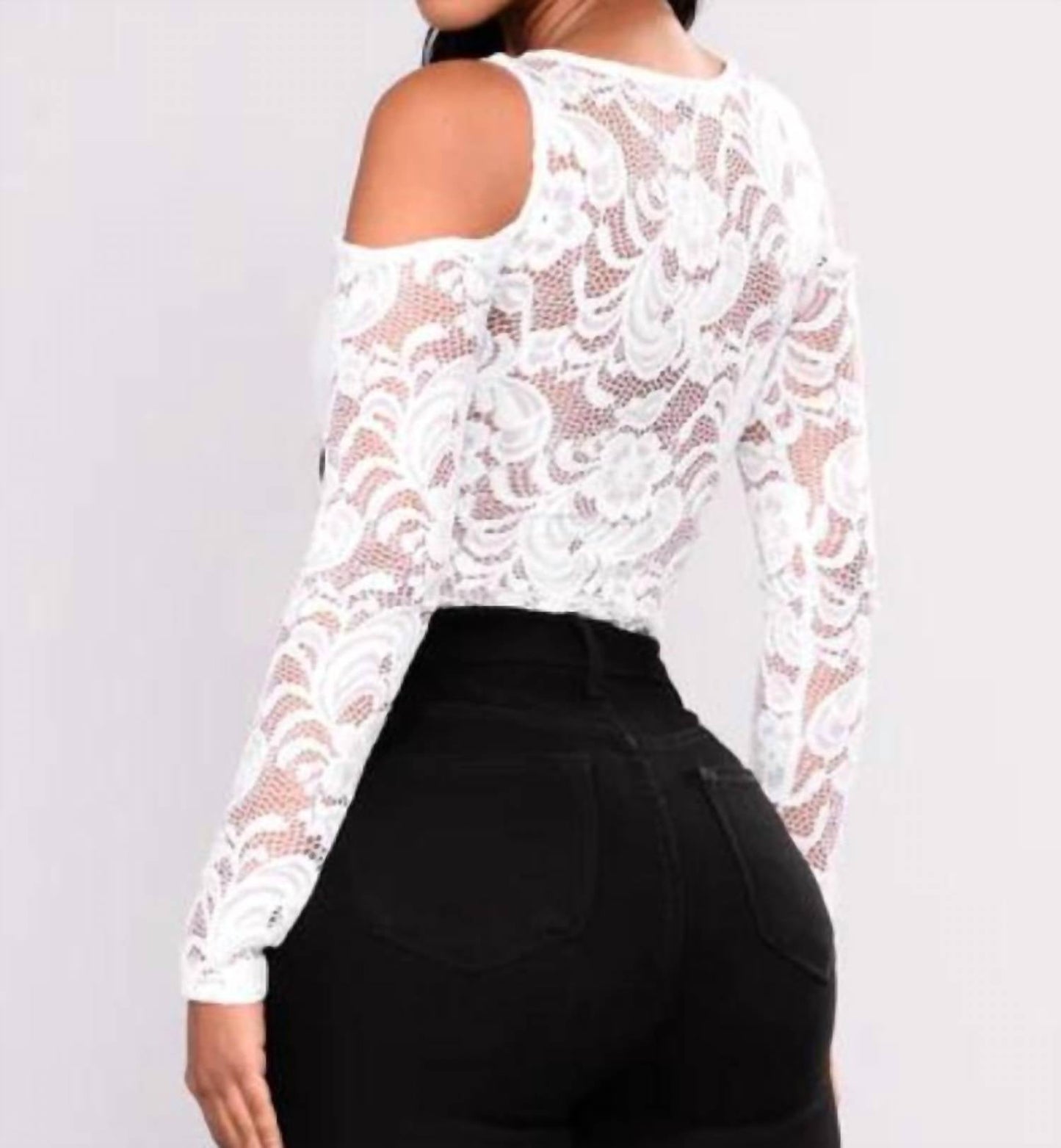 Asz - Lace Cold Shoulder Long Sleeve