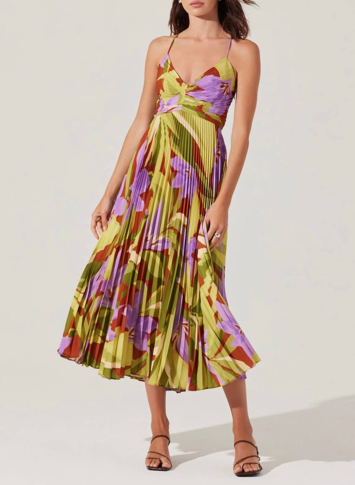 Astr - Blythe Floral Plisse Midi Dress