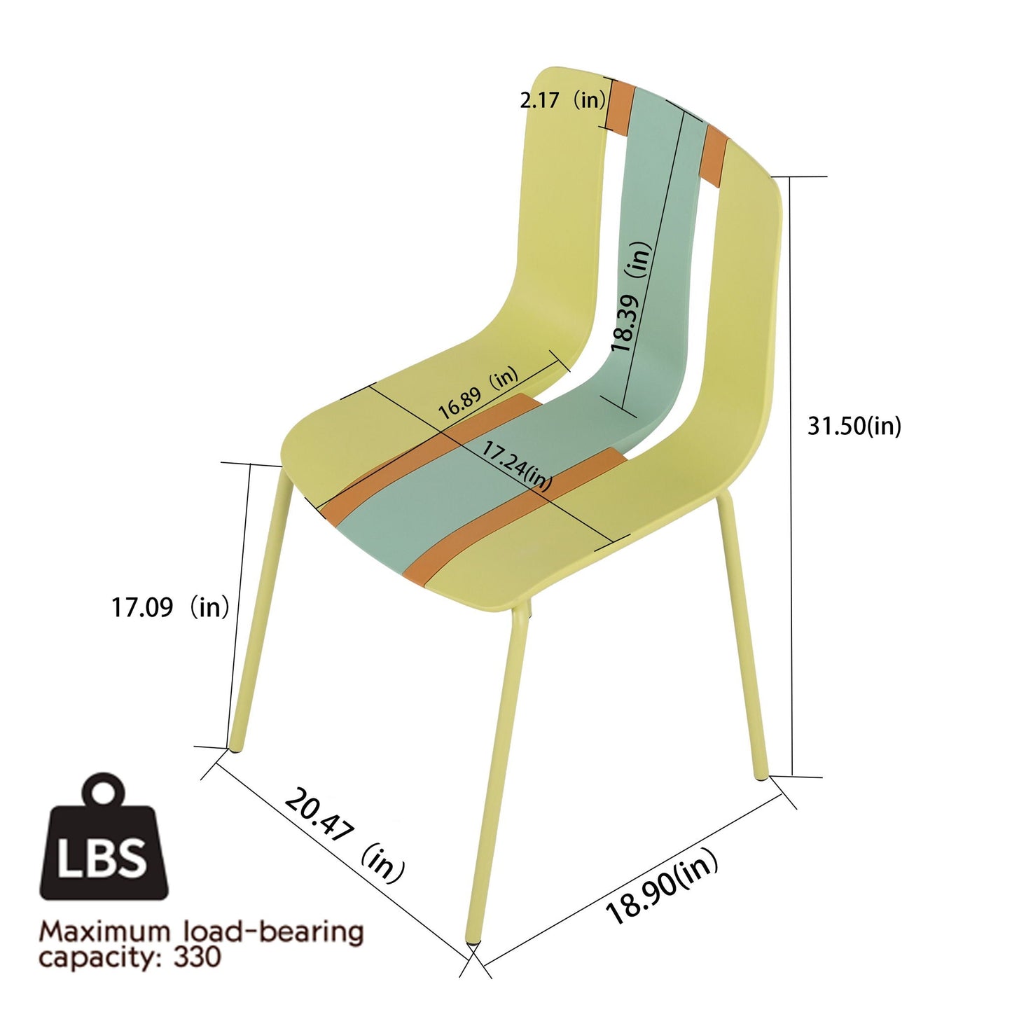 4 Piece Set of Modern Striped Color-Blocking Single Chairs with Long Table
