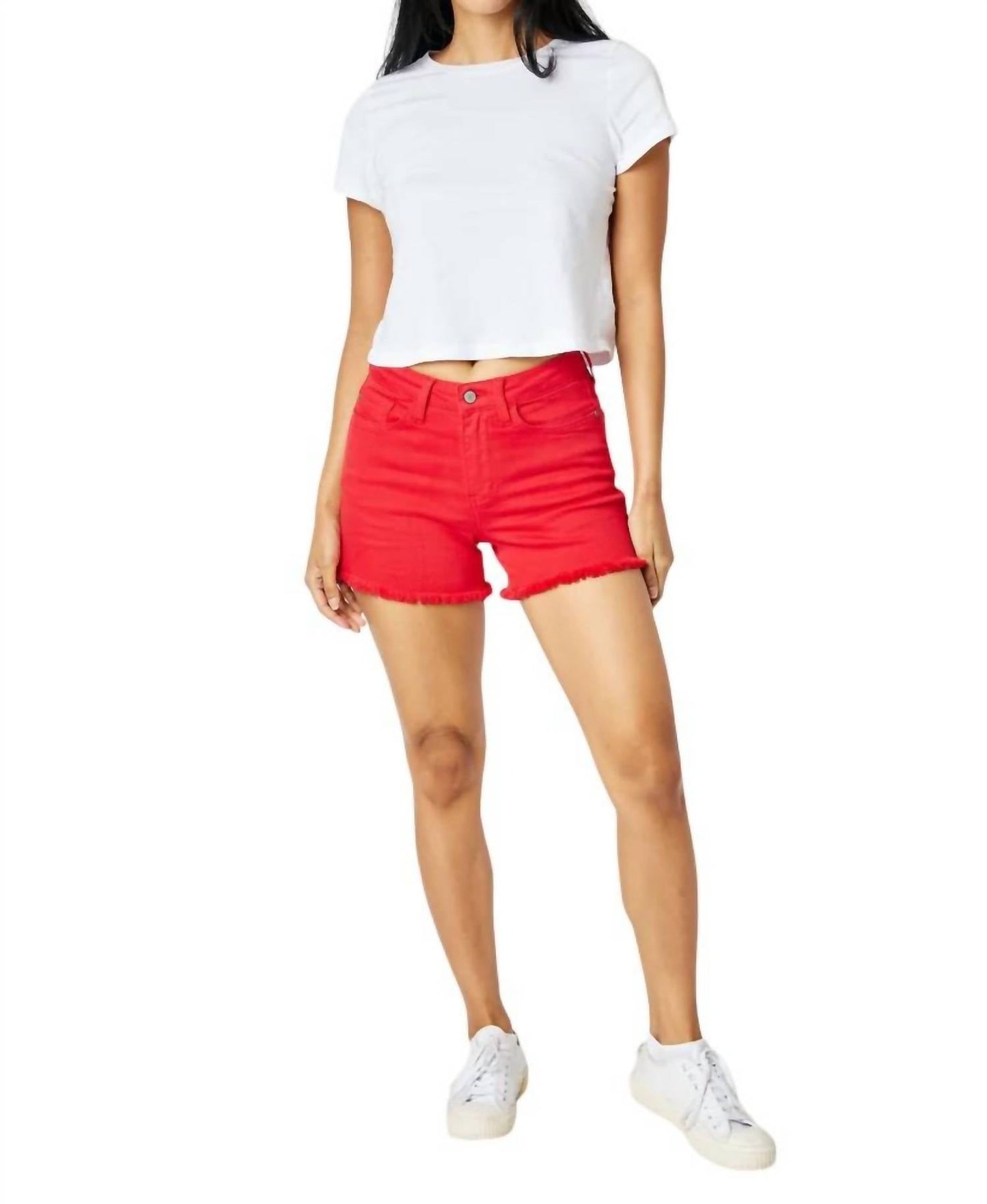 Judy Blue - MID RISE GARMENT DYED FRAY HEM SHORTS