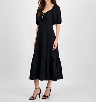 Anne Klein - Rhinestone Puff-sleeve Dress