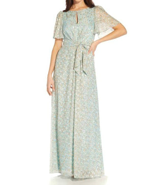 Adrianna Papell - Flutter Short Sleeves Long Chiffon Dress