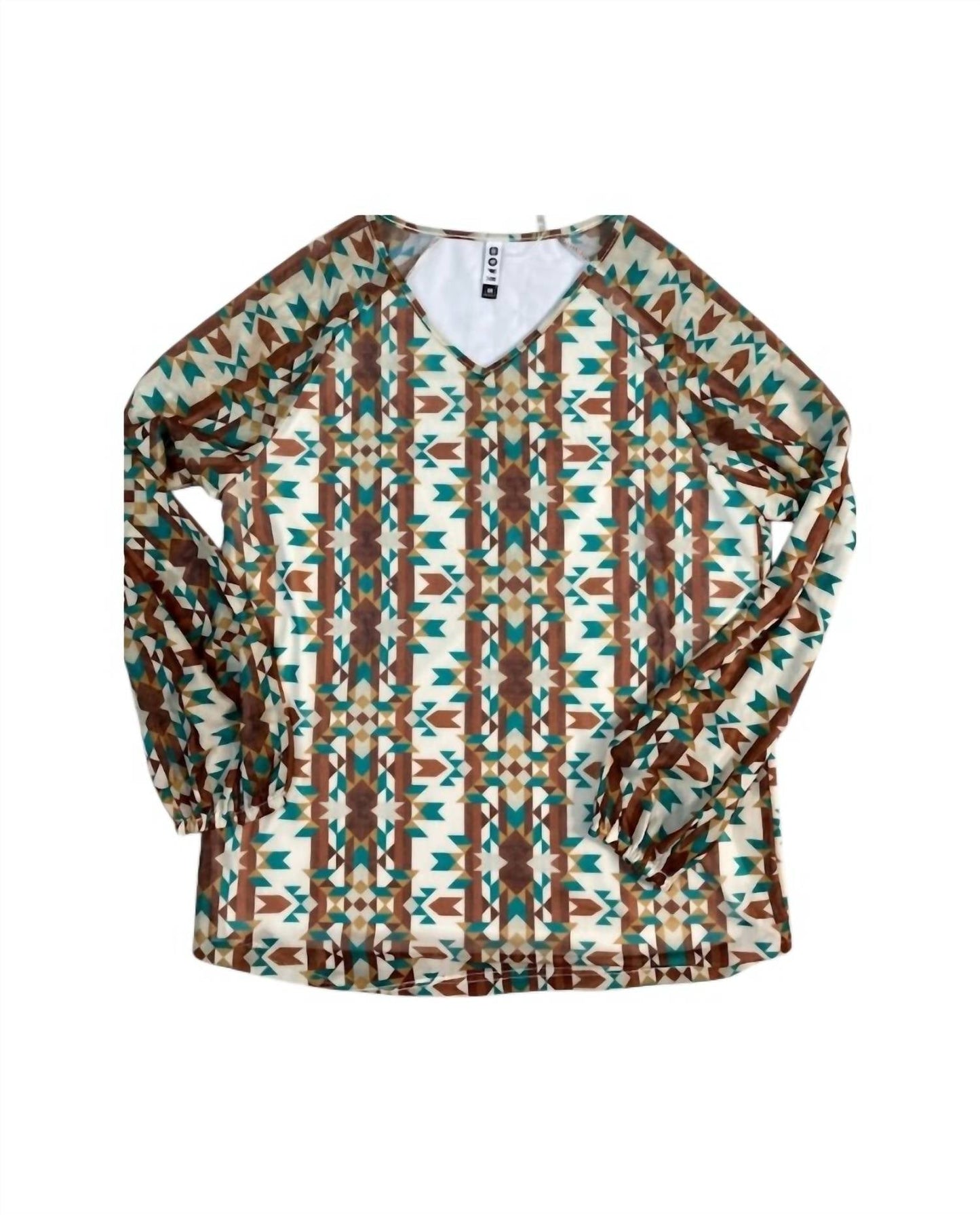 2Flyco - Women's Geometric Aztec Long Sleeve Blouse Top