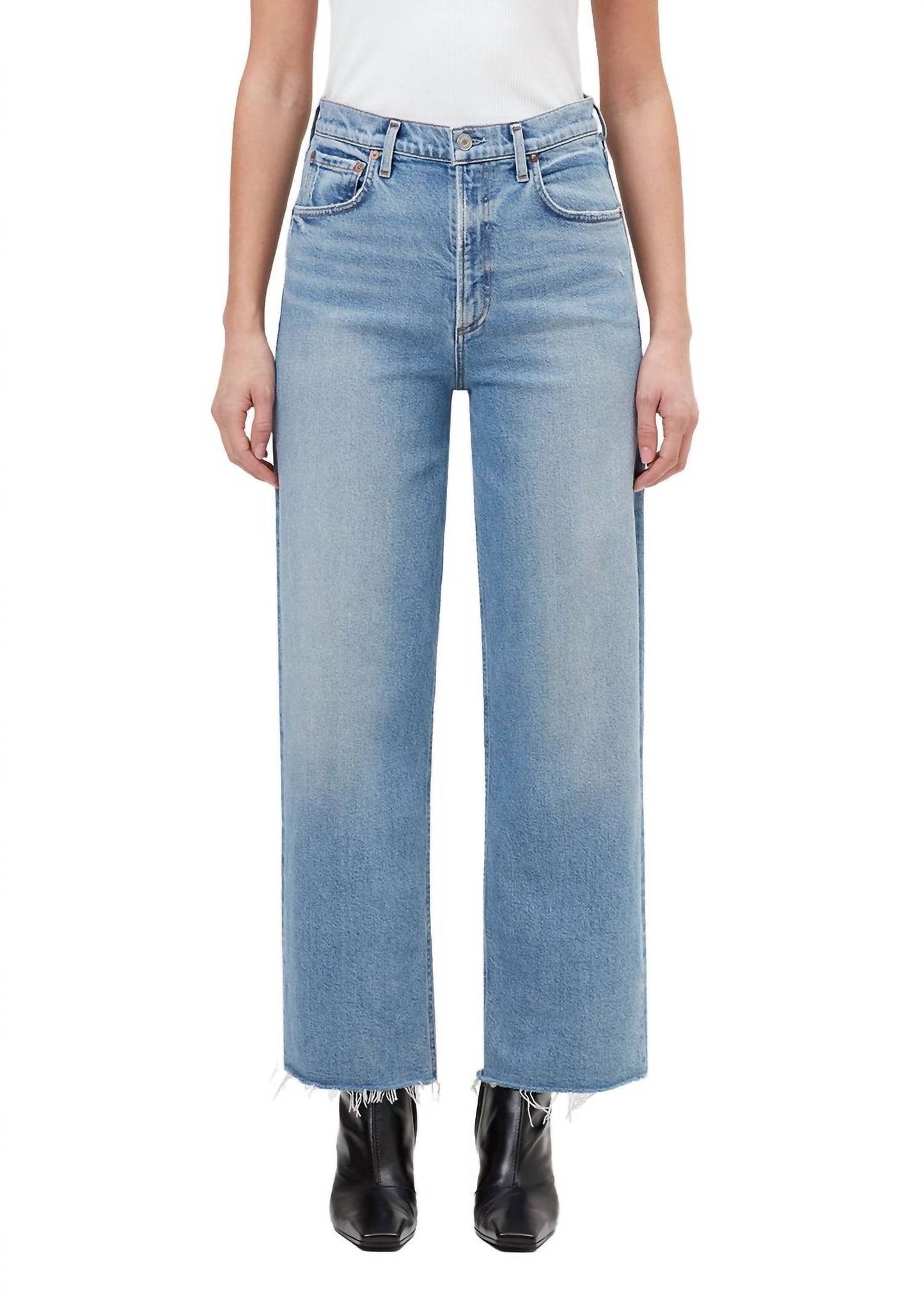 Agolde - Women's Ren Wide Leg Cut Hem Jeans