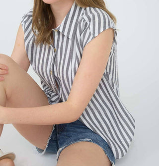 Blu Pepper - Camisa de botões com gola listrada e manga curta