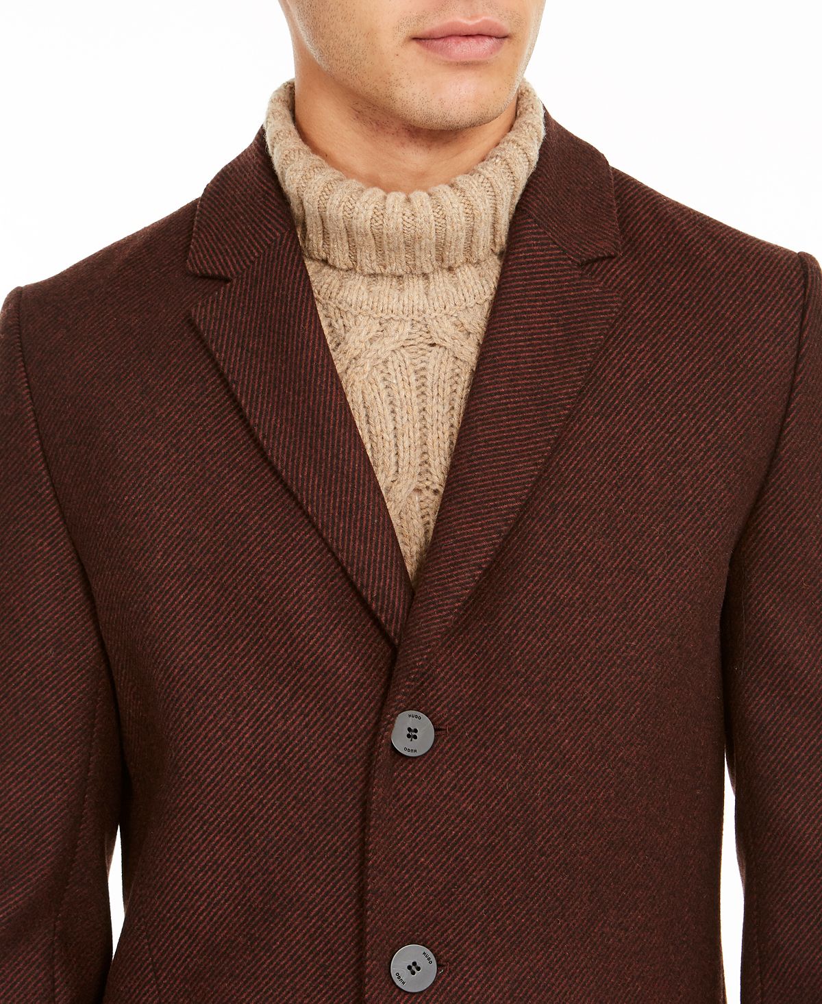 Sobretudo de sarja Hugo Boss Migor Slim Fit masculino, marrom, tamanho 42