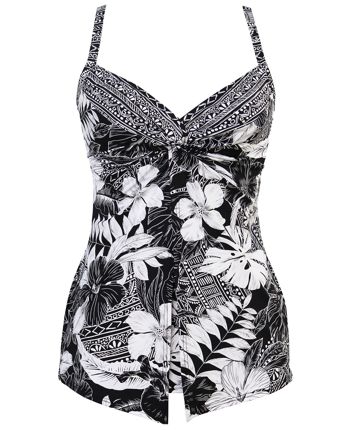 Maiô feminino Miraclesuit Castaway Love Knot Tankini Top Preto Tamanho 14