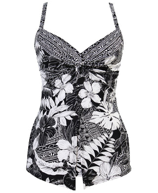 Maiô feminino Miraclesuit Castaway Love Knot Tankini Top Preto Tamanho 14