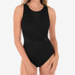 Maiô feminino Miraclesuit Illusionists Palma Mesh Allover Slimming One Piece, preto, tamanho 14