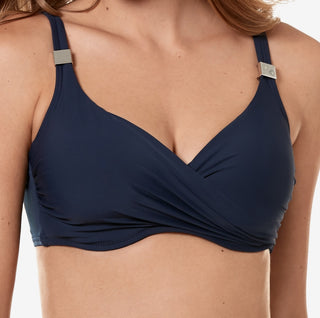 Top de biquíni feminino Miraclesuit com aro e sobrepeliz, azul, tamanho 36DDD