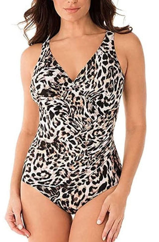 Maiô feminino Miraclesuit Sublime Feline Oceanus Allover Slimming, tamanho 18, marrom
