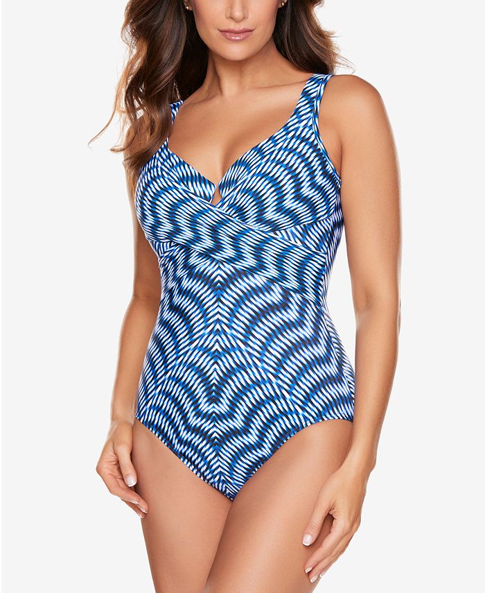 Maiô feminino Miraclesuit Hypnotique Crisscross, azul, tamanho 12