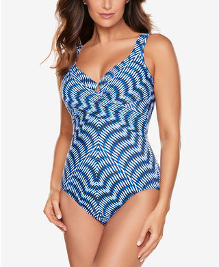 Maiô feminino Miraclesuit Hypnotique Crisscross, azul, tamanho 12