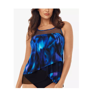 Maiô feminino Miraclesuit Nuage Mirage Tankini Top Azul Tamanho 8