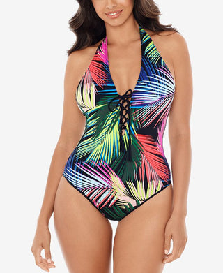 Maiô feminino Skinny Dippers Sirene Halter, preto, vários tamanhos, médio