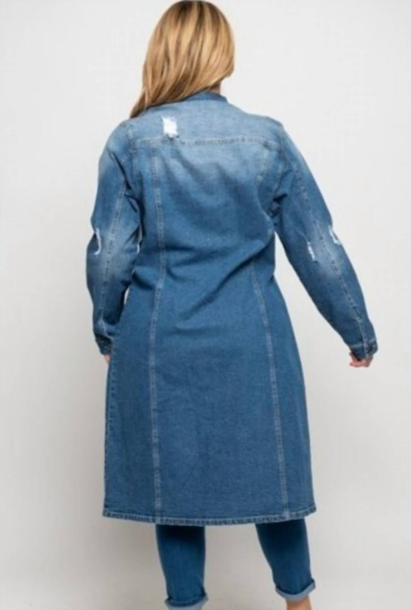 Curve Market - Distressed Denim Duster Jacket