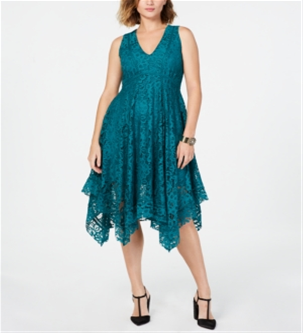 Vestido midi de renda com decote em V Taylor feminino, verde, tamanho 6