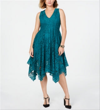 Vestido midi de renda com decote em V Taylor feminino, verde, tamanho 6