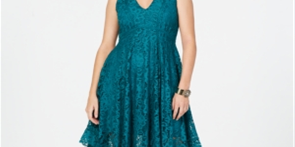 Vestido midi de renda com decote em V Taylor feminino, verde, tamanho 6