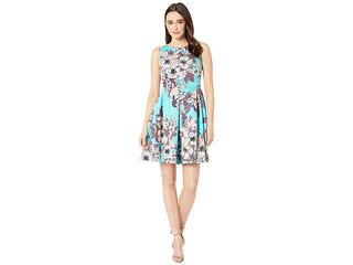Vestido feminino Taylor com decote canoa, mangas, estampa floral, azul, tamanho 6
