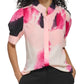Blusa feminina DKNY com decote falso e manga curta, rosa, tamanho grande