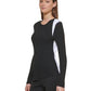 Suéter feminino DKNY com ombros contrastantes, preto, tamanho médio