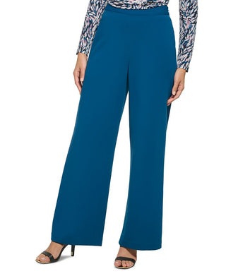 Calça feminina DKNY com zíper lateral e perna larga, azul, tamanho 14