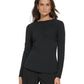 Blusa de malha feminina DKNY com decote redondo e manga comprida, preta, tamanho pequeno