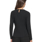 Blusa de malha feminina DKNY com decote redondo e manga comprida, preta, tamanho pequeno