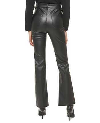 Calça flare feminina DKNY Boreum de couro sintético, preta, tamanho 30