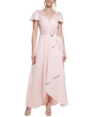 Vestido feminino DKNY com costas em crepe e mangas esvoaçantes em cetim, rosa, tamanho 10