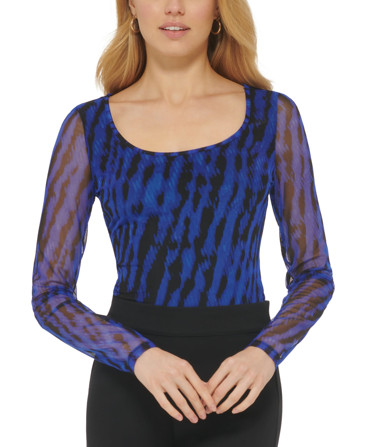 Body de malha com estampa de cobra DKNY feminino, azul, tamanho extragrande