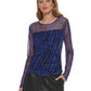 Blusa de malha listrada de zebra feminina DKNY, azul, tamanho grande