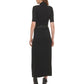 Vestido longo feminino DKNY com acabamento em couro sintético e gola alta, preto, tamanho grande