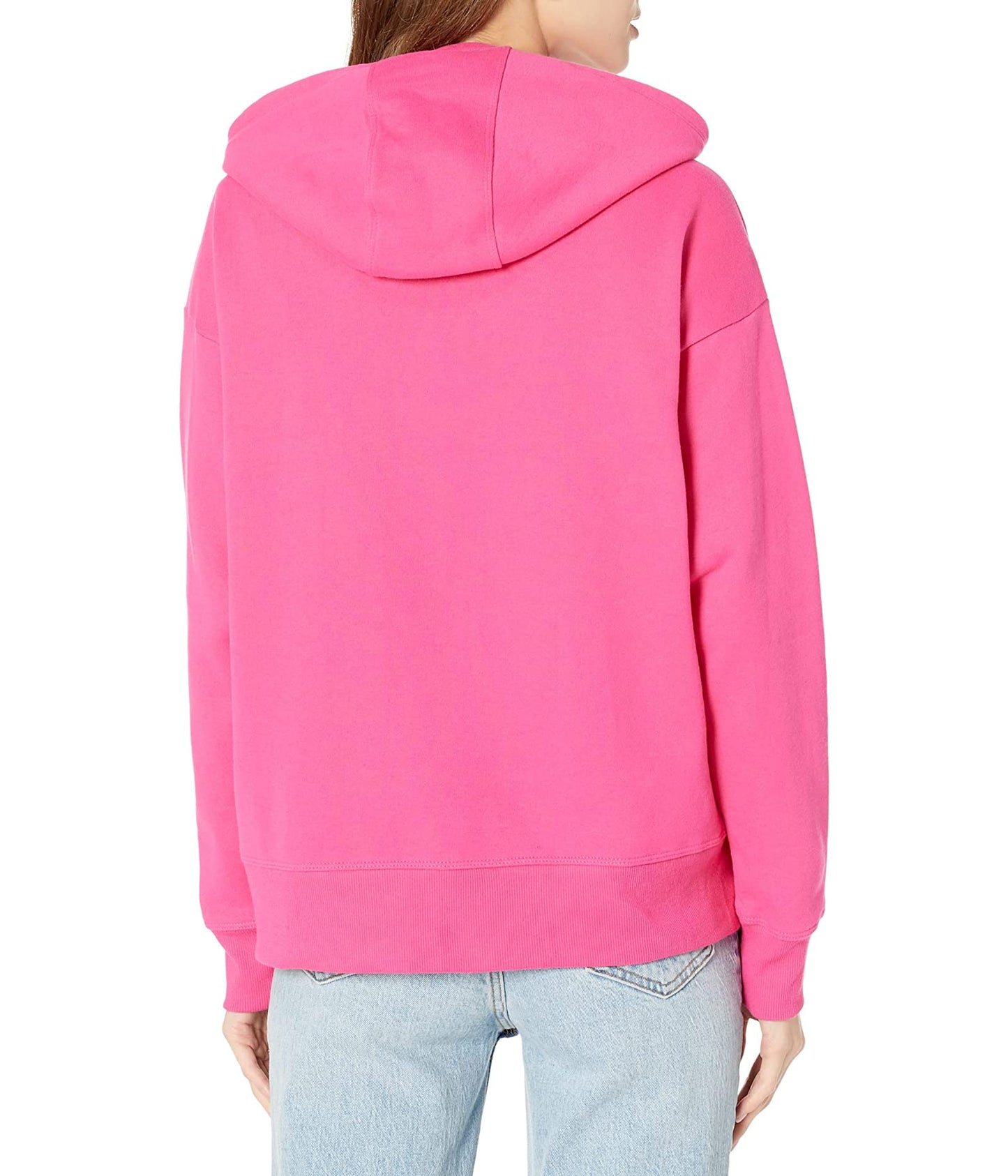 Moletom com capuz feminino DKNY com logotipo metálico rosa, tamanho P
