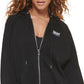 DKNY Moletom com capuz feminino grande de algodão com zíper, preto, tamanho grande