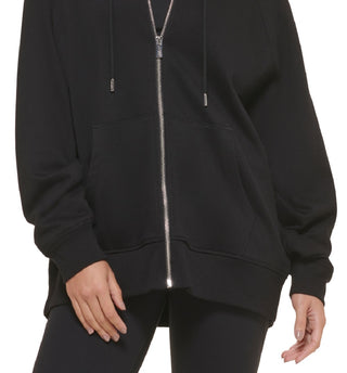 DKNY Women's Oversized Cotton Zip Up Hoodie Black Size Large