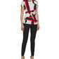 Blusa de malha feminina DKNY com estampa de nó lateral e manga curta, vermelha, tamanho pequeno