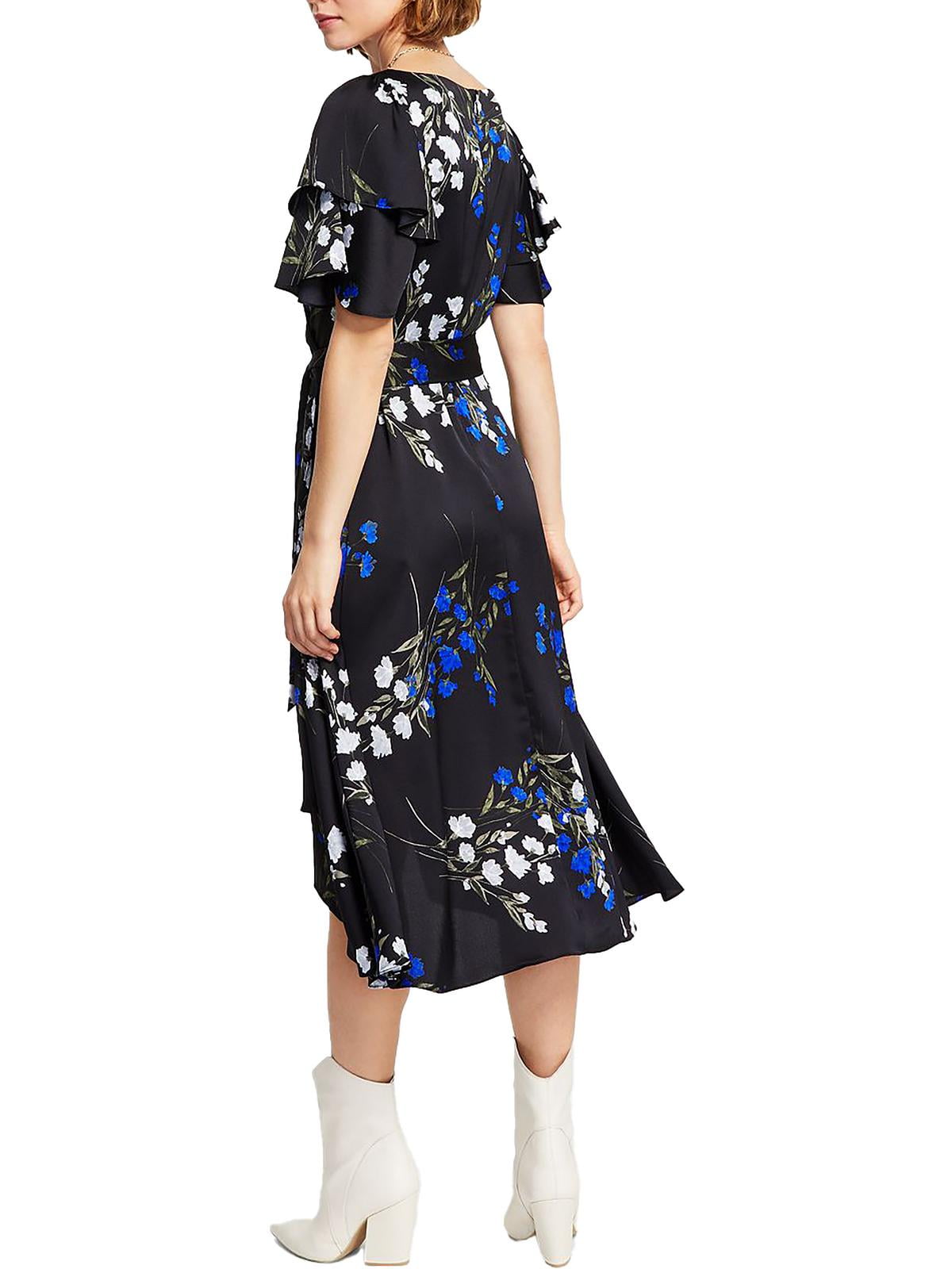 Vestido midi envolvente com cinto DKNY feminino, preto, tamanho 2