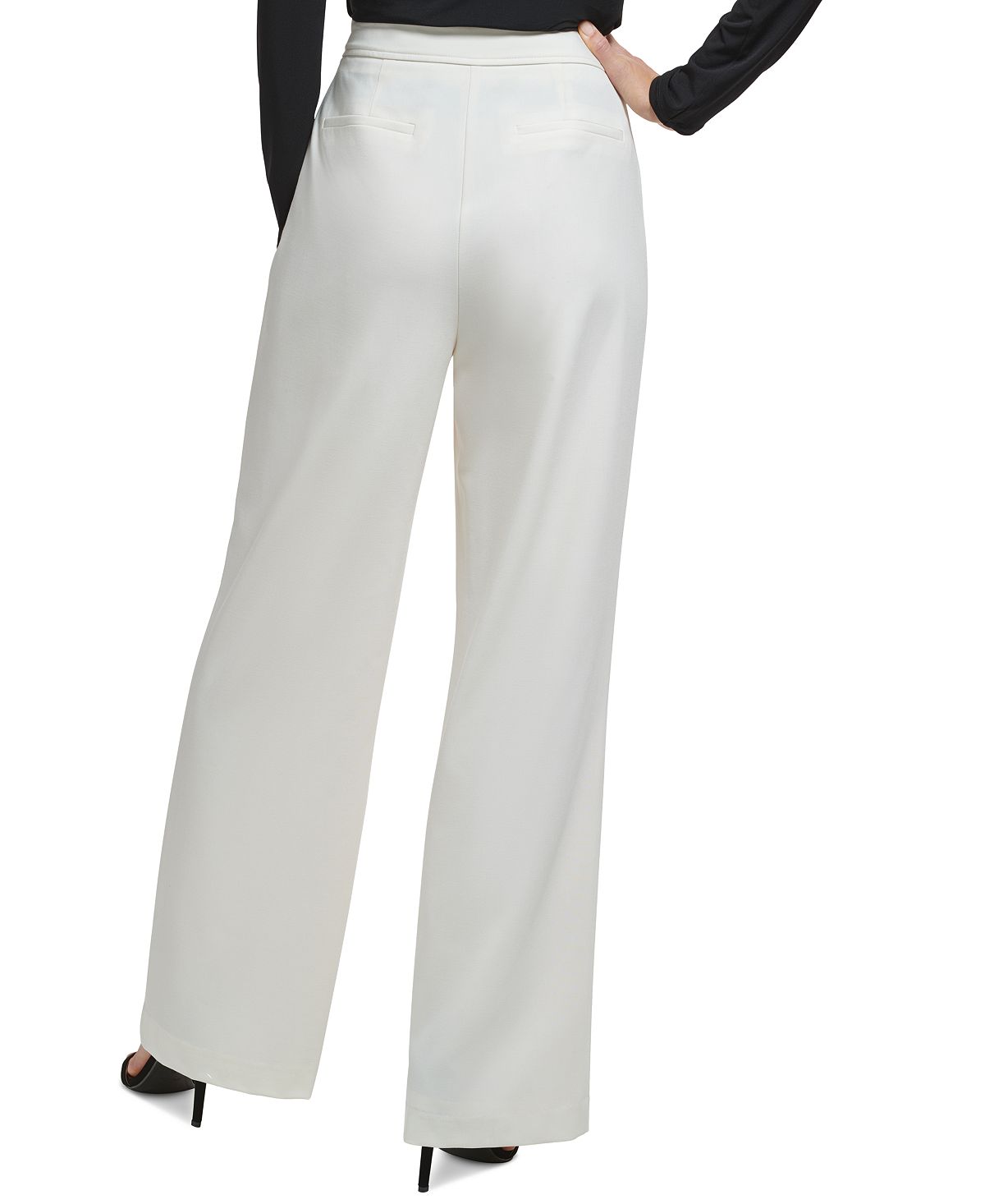 Calça de marinheiro feminina DKNY com acabamento em botões e perna larga, bege, tamanho 8