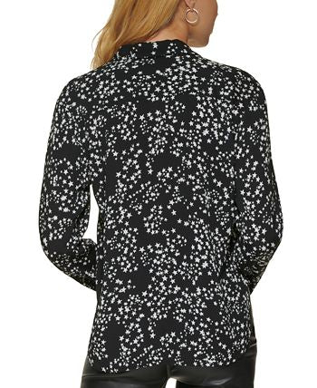 DKNY Feminino Estampa Estrela Botões Frontais Cano Alto Baixo Preto Tamanho Médio