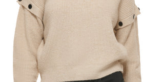 Suéter feminino DKNY de manga comprida com ombros caídos, bege, tamanho extragrande