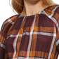 Blusa camponesa de manga comprida com estampa xadrez feminina DKNY, marrom, tamanho XS