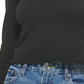 Blusa feminina DKNY com decote quadrado e borda alface, preta, tamanho XX-S