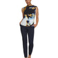 Blusa feminina DKNY estampada com zíper no ombro, sem mangas, azul, tamanho X-S
